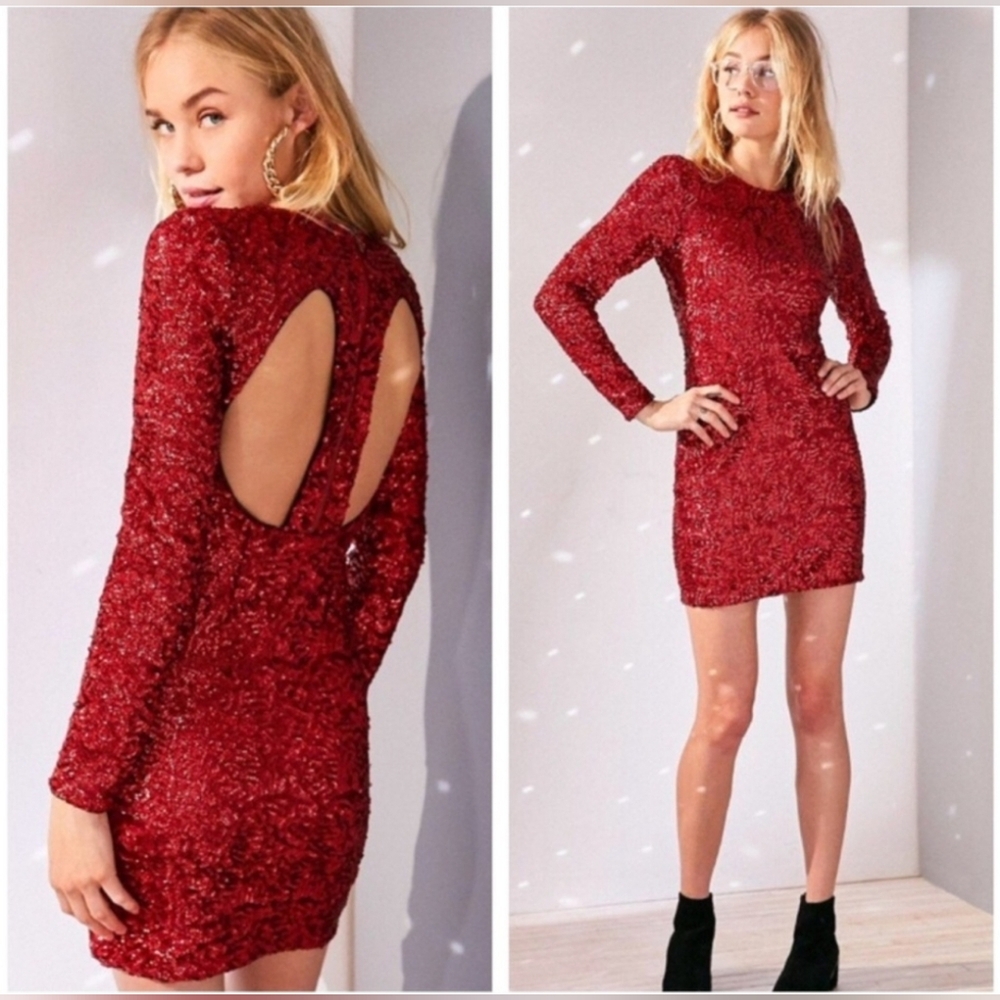 Urban Outfitters Kimchi Blue Sparkling Red Long Sleeve Dress